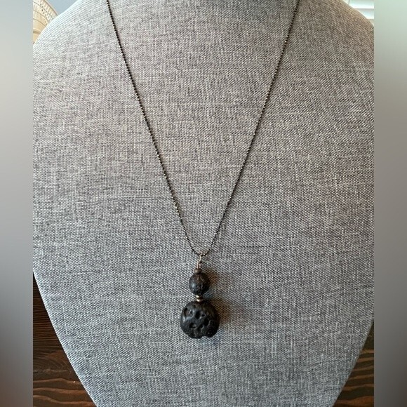 Handmade Black Stone Pendant Necklace with Antiqued Gold Tone Accents - Picture 1 of 2